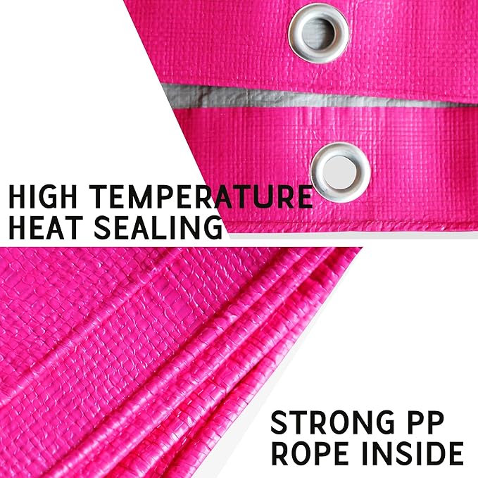 STARPYNG-12 Mil Pink/Silver 10x10 Feet Tarp-Heavy Duty Poly Tarp-Cover,Waterproof, UV Resistant, Weather Resistant, Cover Cars, Boats, Courtyards,Camping