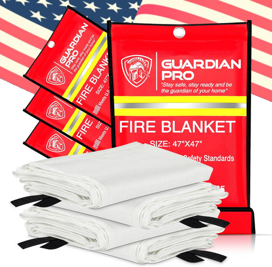 Emergency Fire Blanket for Home and Kitchen - 47"x47" - Must Have Fire Protection - Fire Suppression Fiberglass Fire Blankets for House Camping Car Office Emergency Survival Safety (4 Pack)