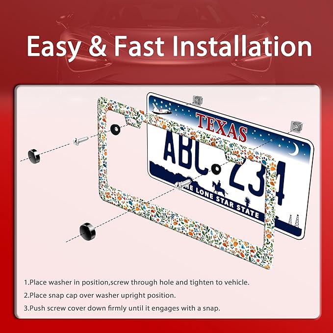 Watercolor Dog Paw License Plate Frame Floral Leaves License Plate Frames Funny Auto Accessory Bracket Stainless Steel Cute Animal License Plate for Men Women 6.3 x 12.3 Inch