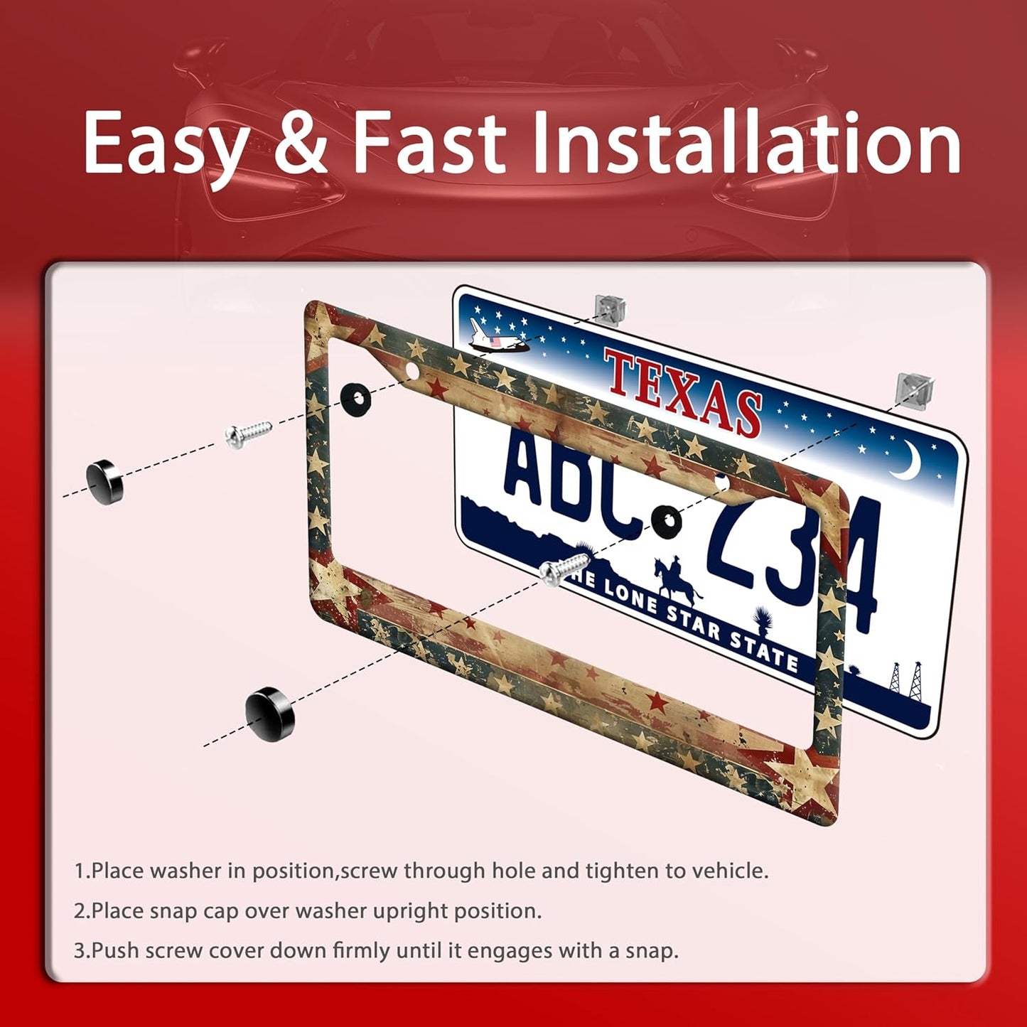 Retro American Flag License Plate Frame USA Flag Patriotic License Plate Holder Funny Stainless Steel Accessories Cars Decor with 2 Holes and Screws Fits Standard Us Ca Vehicles 12.2 X 6 Inch