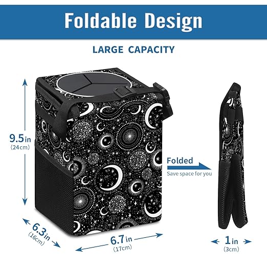 Gothic Moon Stars Boho Car Trash Can with Lid - Collapsible Reusable Waterproof Car Garbage Bag - Organizer