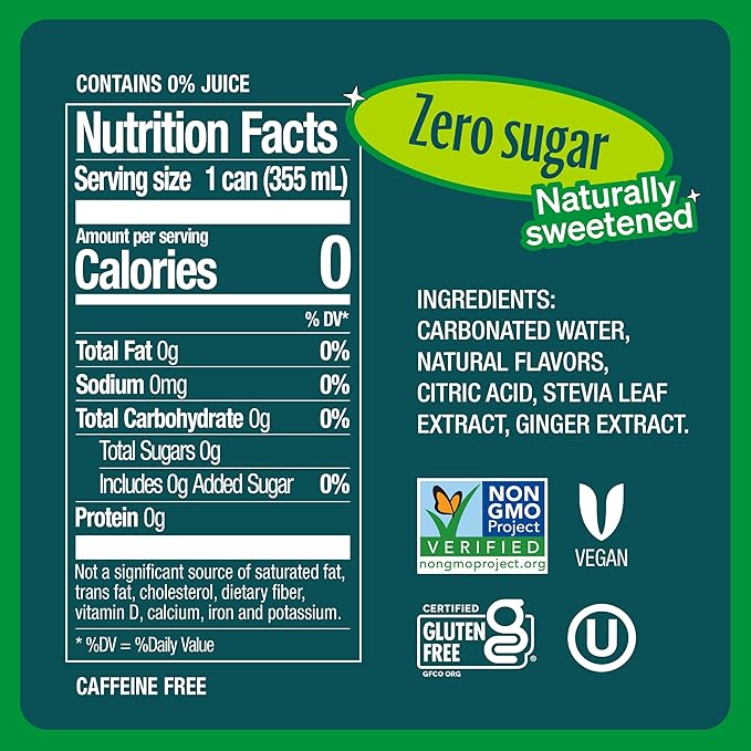 Zevia Zero Sugar Soda, Ginger Ale, 12 oz Cans (24-Pack) – Naturally Sweetened, Non-GMO Project Verified, Gluten-Free, Vegan