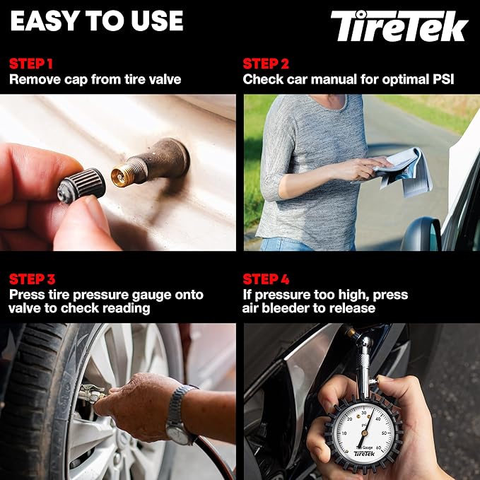 Tire Pressure Gauge for Cars (ANSI Certified) Premium Air Pressure Gauge for Tires - Easy to Read Glow in The Dark Automobile Analog Circular Dial