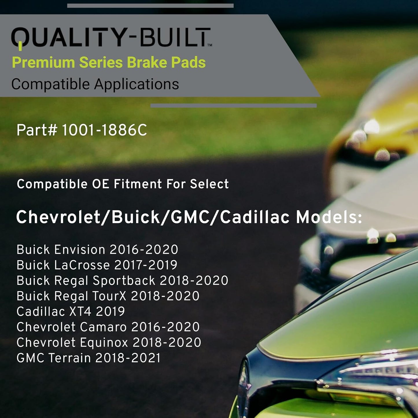 Premium Ceramic Front Brake Pads (1001-1886C) Compatible with 2016-2021 Buick/Cadillac/Chevrolet/GMC (Camaro/Envision/Equinox/LaCrosse/Regal Sportback/Regal TourX/Terrain/XT4)