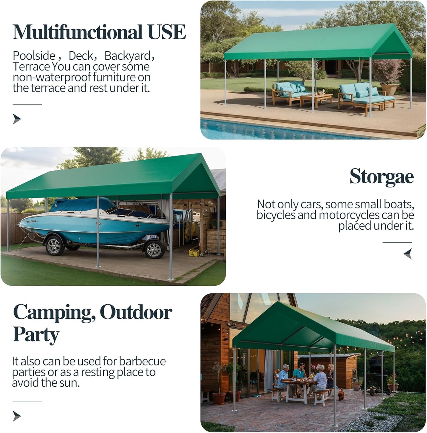 Shintenchi 10x20ft Heavy Duty Carport with UV Resistant Canopy, Powder-Coated Steel Frame, Easy to Assemble Portable Garage, Stable Carport for Car, Bike, Camp, Outdoor Storage (Green)