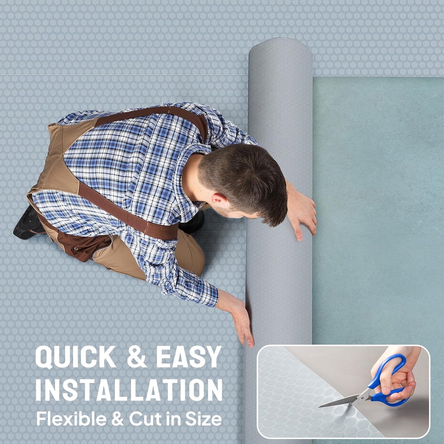 TUFFIOM 7.5x17 FT Garage Floor Mat, Coin Plate Sheet PVC Roll for Under Car Parking Protect, RV Trailer Flooring, Water/Stain Resistant Floor Runner