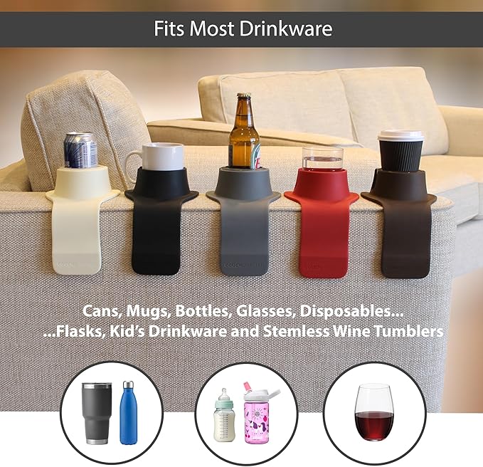 HIT PRODUCTS CouchCoaster® - Original & Patented Armrest Couch Cup Holder, Cool Cream - A Weighted, Silicone, Anti Slip Coaster Stops Spills On Your Sofa, Armchair Or Recliner & Keeps Drinks in Reach