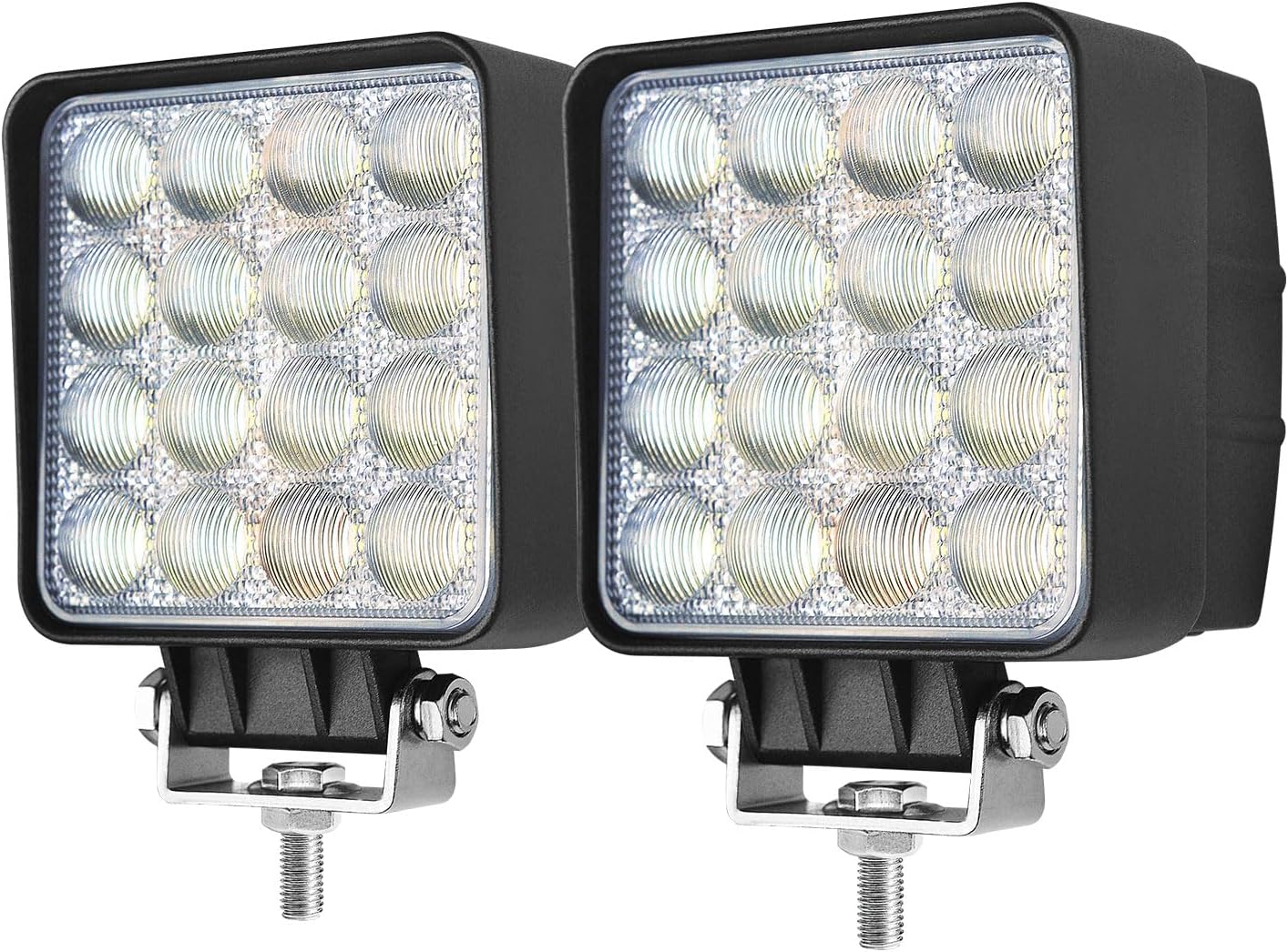 2PACK 48W LED Work Lights 12/24 Volt 5500LMS 4.3INCH Wide Ultra Bright Square LED Flood Light, 5D Lens Waterproof Led Pod Lights for Truck Tractor Off Road ATV UTV Boat Golf Cart