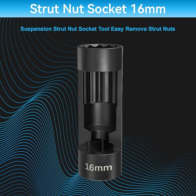 Suspension Strut Socket Tool,Strut Nut Socket 16mm 18mm 19mm 21mm 22mm 24mm with 12 Point 1/2" Drive, Suspension Strut Nut Socket Tool Easy Remove Strut Nuts,12Pt Vm Number 3353 Accessory (16MM)