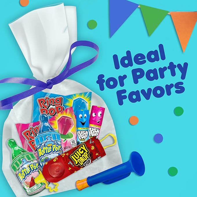 Assorted Candy Variety Pack 7 Count Lollipops - Ring Pop, Push Pop, Baby Bottle Pop & Juicy Drop - Ideal for Kids Party Favors, Party Favor Bags by Bazooka Brands
