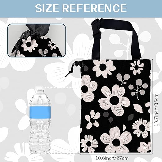 Abstract White Groovy Floral Car Trash Bag,Hanging Drawstring Car Garbage Bag,Canvas Car Back Seat Organizer with Adjustable Buckle for Men and Women