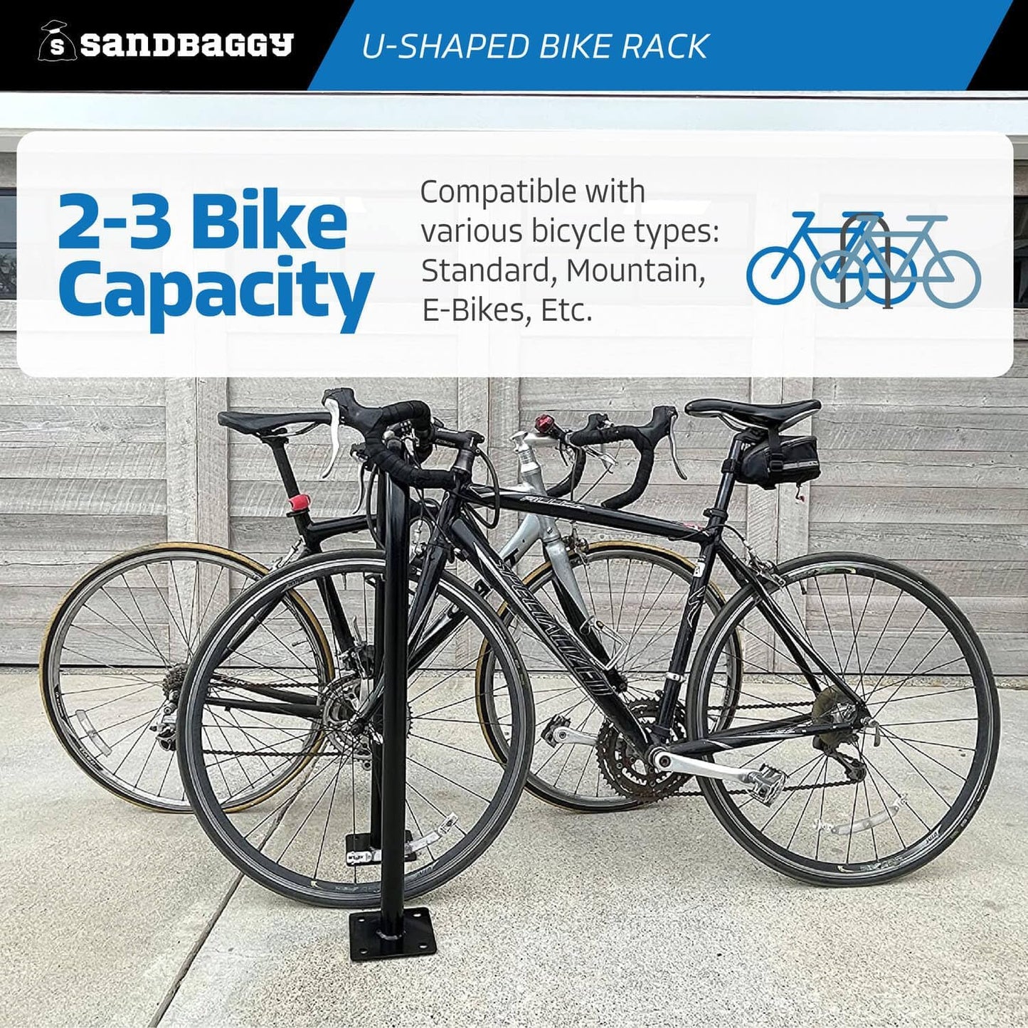 Sandbaggy In Ground Bike Rack | U Shaped, Commercial, Outdoor, 1 Loop, Galvanized Steel | Black, 14.5" x 34" (2)