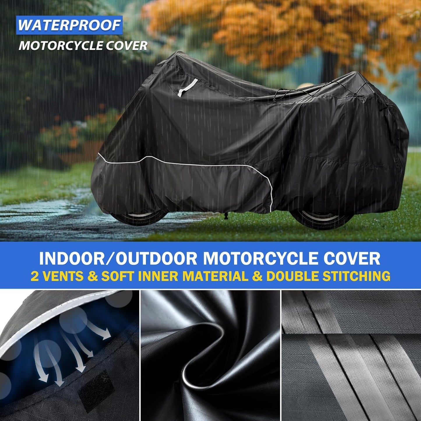 Motorcycle Cover for Harley Davidson Touring Models Road Glide Limited, Ultra Limited, Ultra Classic, Road King, Road Glide, Street Glide, Electra Glide - Waterproof Motorcycle Cover Outdoor Storage