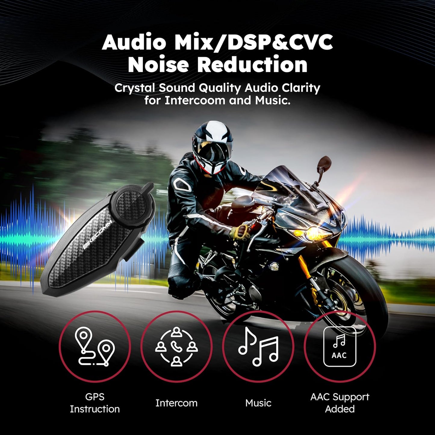 BK-S2 Motorcycle Bluetooth Intercom Headset - Helmet Communication System, Waterproof Speaker, Voice Comm Earbuds, Helmet Headphone, Noise Cancellation (Duo Carbon)