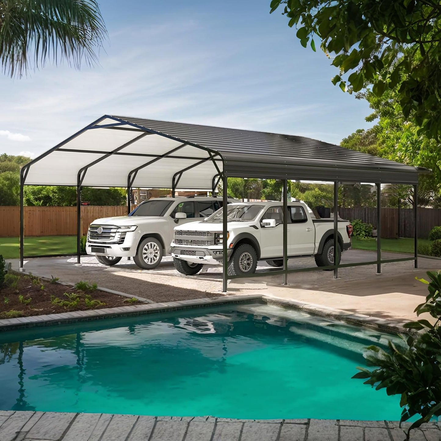 20x20 FT Metal Carport, Enhanced Base and Steel Roof for All-Weather Use, Outdoor Heavy Duty Garage Galvanized Car Shelter for Bass Boats, Full-Sized Pickup Trucks, and Tractors