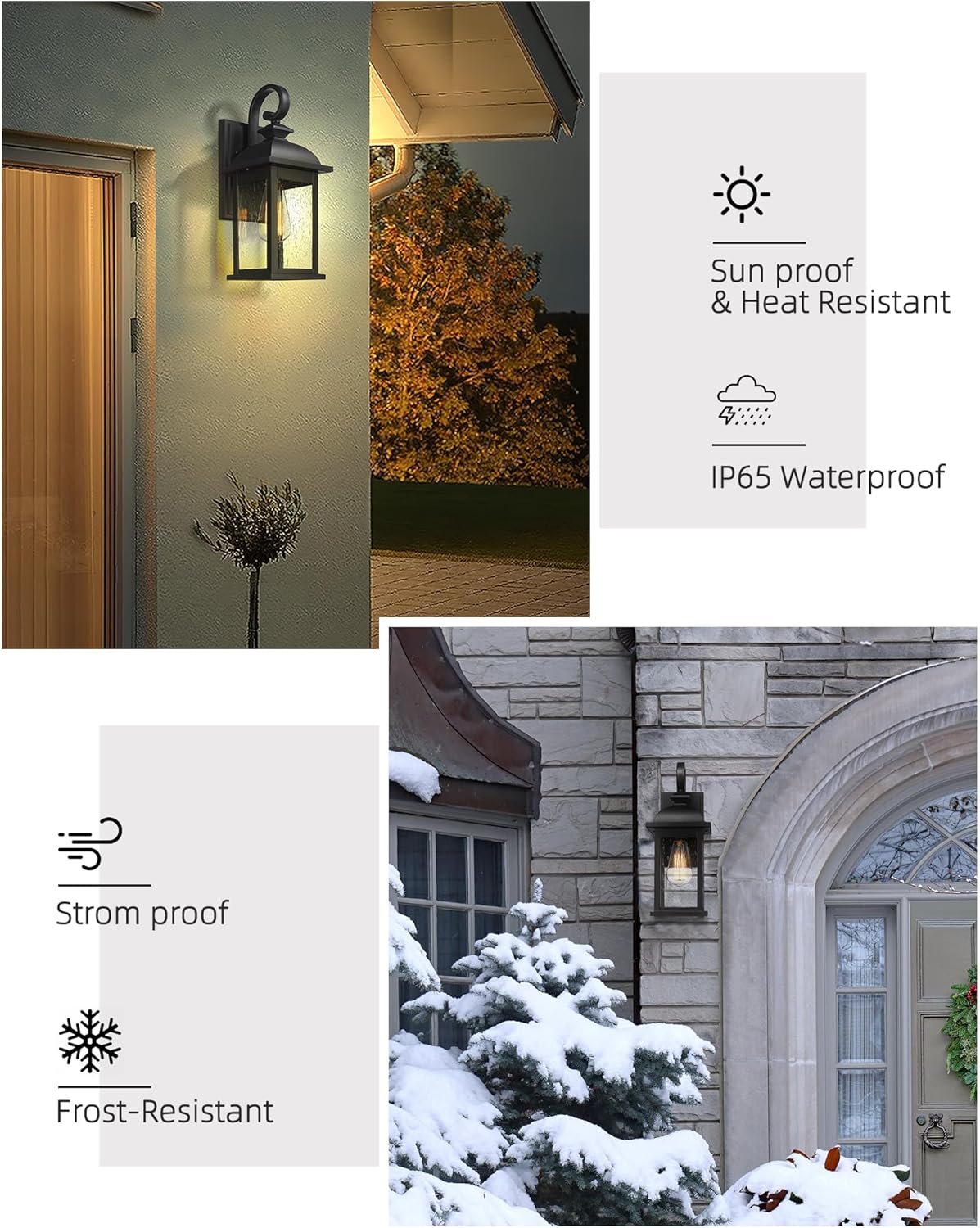 FEMILA 21" Outdoor Wall Light Fixture, 2 Pack Modern Outdoor Wall Sconce, Rust-Proof Waterproof Wall Light with Seeded Glass, Ideal for Porch, Patio, Entryway, Garage, 4FD54B2-2PK BK