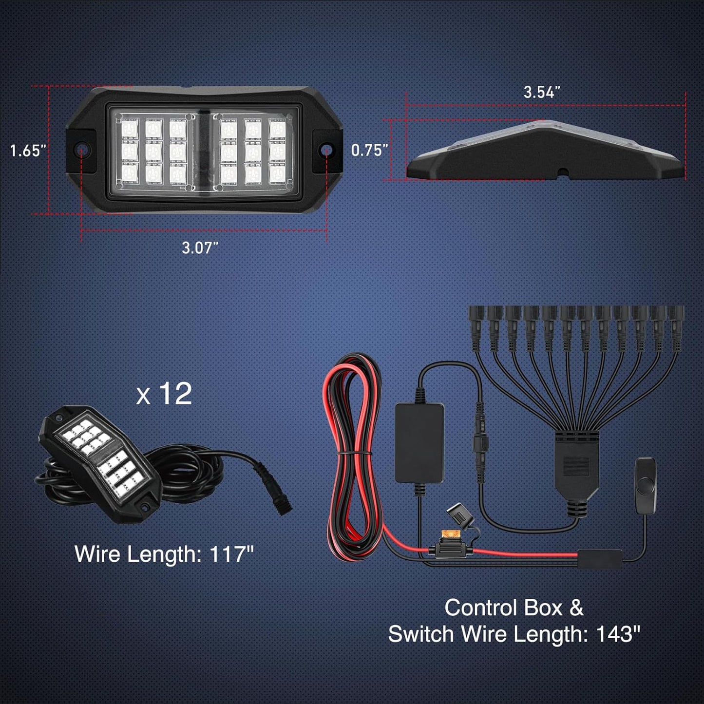 Nilight RGB LED Rock Lights Kit 12 PCS 18LED Wide Angle Wheel Well Light with Remote & Bluetooth App Dual Control Multi Modes Underglow Multicolor Neon Pod for ATV UTV SUV Offroad Truck RZR Boat