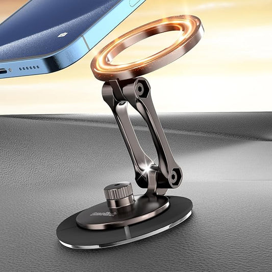 Smolink Tesla Phone Mount, All Metal Strong Magnet Magnetic Phone Holder for Car Dashborad and Tesla Model 3/Y/S/X, Foldable Hidden for MagSafe Car Mount Fit for iPhone All Phones, Black