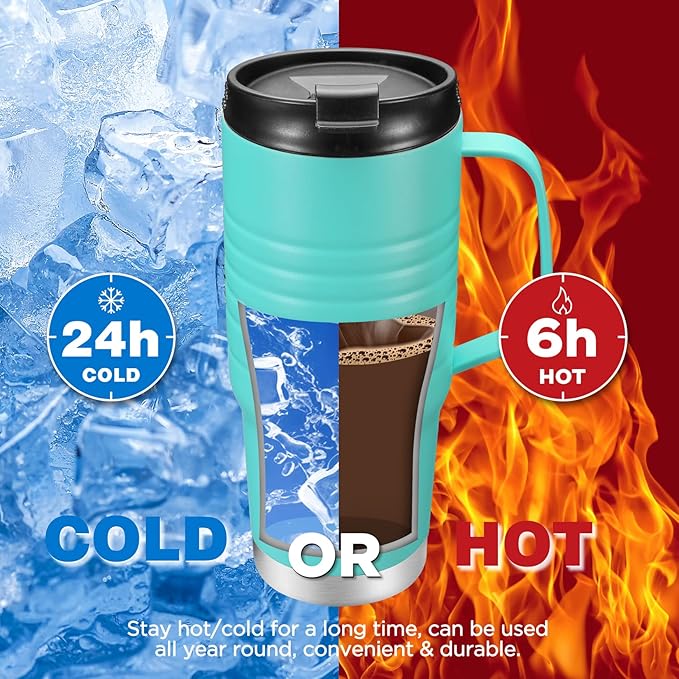 HAUSHOF 24 oz Travel Mug with Handle, Stainless Steel Vacuum Insulated Coffee, Double Wall Travel Mugs with Leakproof Lid, BPA Free