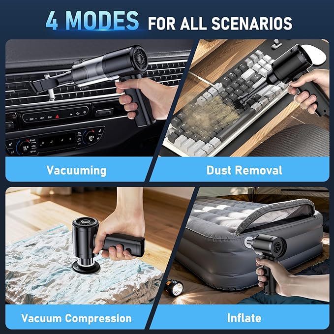 Car Vacuum Portable Cordless, 35000Pa High Power Brushless Motor Handheld Vacuum, 6-in-1 Rechargeable Mini Cleaner with Air Duster for Car, Home, Pet Hair, Keyboard,Grey