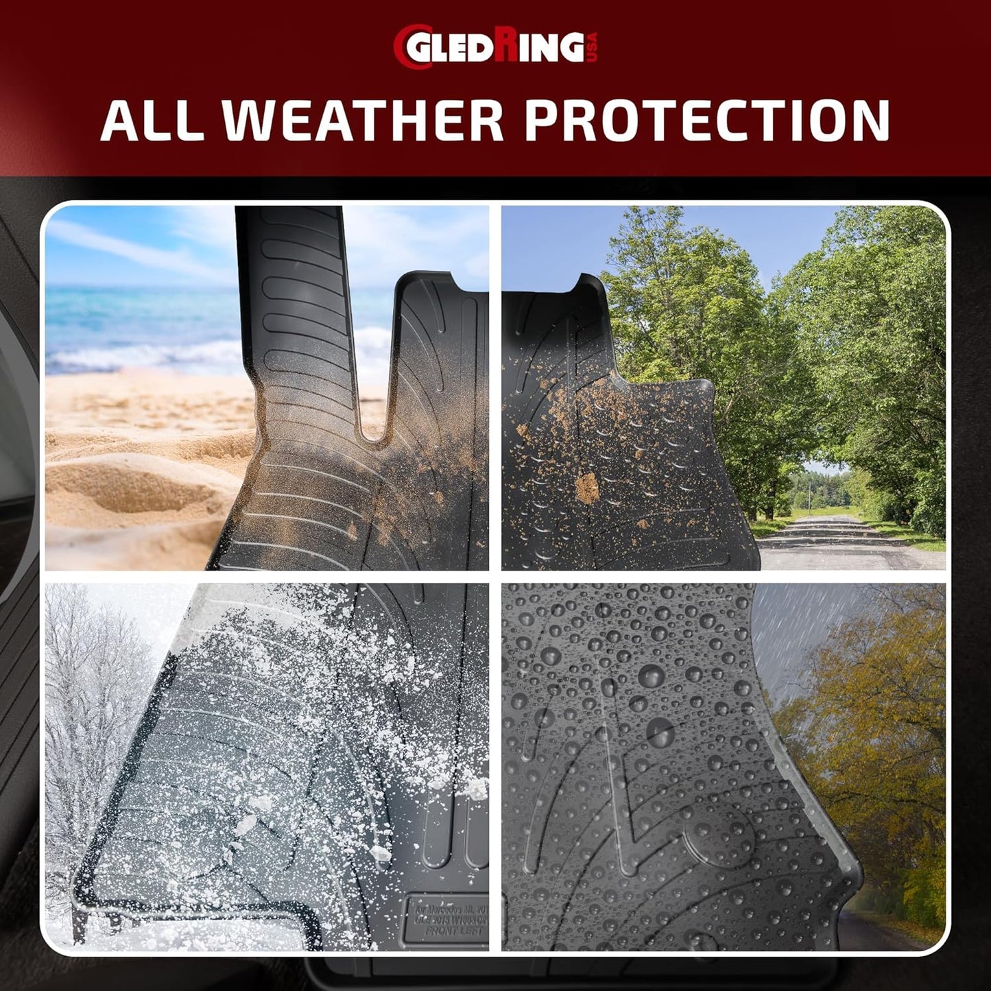 Gledring USA Custom Fit Rubber Mats Combo Pack Intended for Mercedes GLC Class (X253) 2016-2021, No Trimming Required, Tailored Custom Fit, All-Weather, Protects from Rain, Mud, & Snow