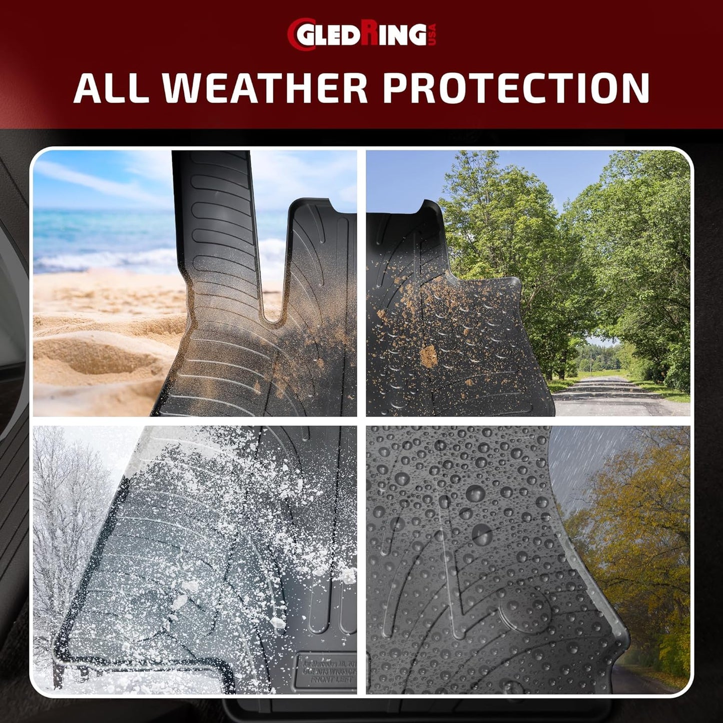 Gledring USA Custom Fit All-Weather Rubber Floor Mats Intended for Mercedes C Class W202 1993-2000, No Trimming Required, Tailored Custom Fit, Protects from Rain, Mud, & Snow