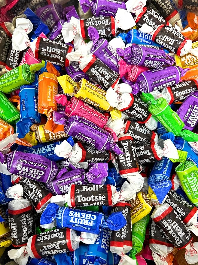 Tootsie Roll Fruit Chews And Original Chocolate Midgees American Chewy Taffies Candy Individually Wrapped In Resealable Bag Bulk 3 Lbs 130+pcs (48-oz) - Made In USA