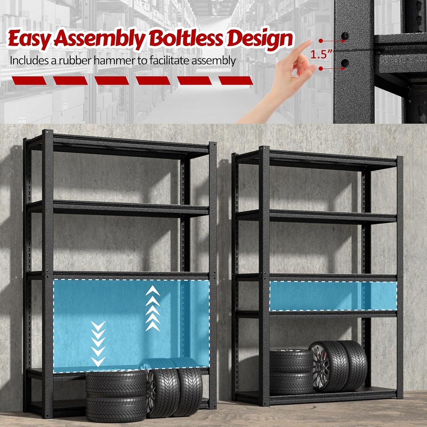 MUPATER 72" H x 48" W x 18" D Metal Storage Shelves, 5 Tier Shelves and Adjustable Shelves, Garage Shelving Unit, Standing Utility Shelf Racks for Garage Warehouse Kitchen