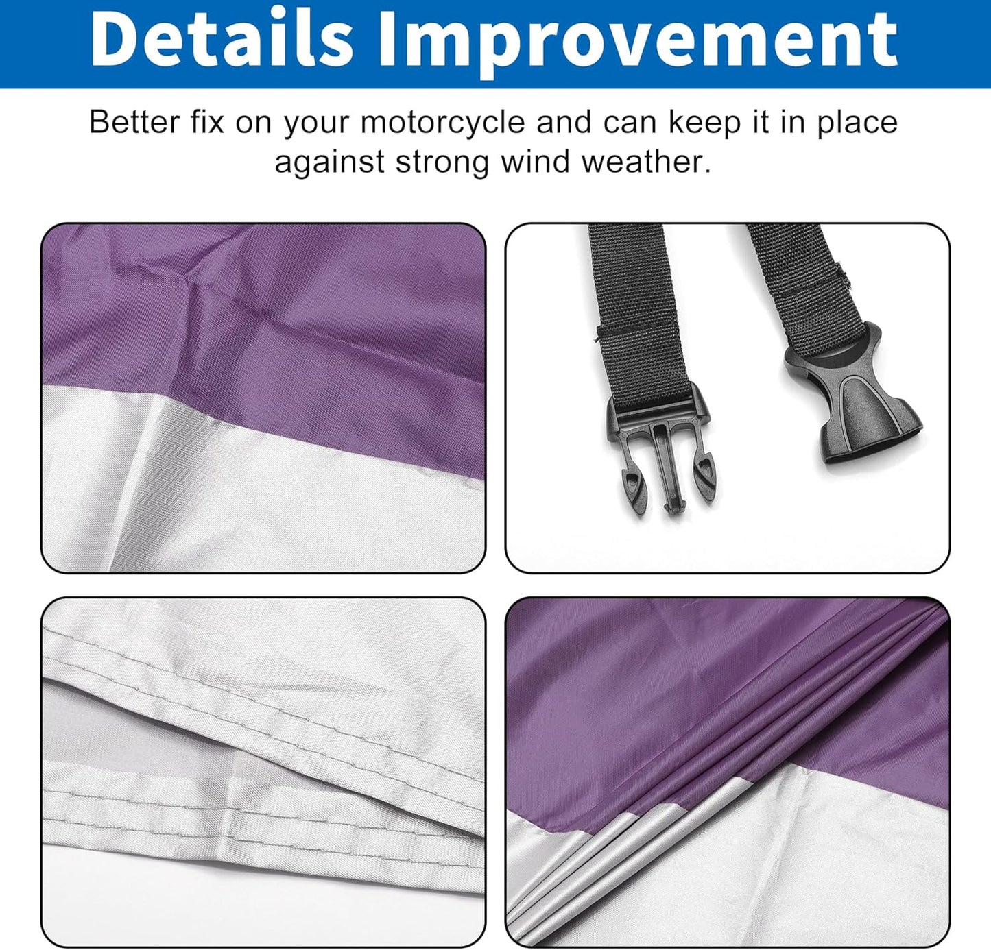 X AUTOHAUX Motorcycle Cover for Harley Davidson for Honda for Suzuki All Season Waterproof Sun Outdoor Protection Motorbike Cover Fits Up to 86.61'' Motorcycles Cover L Purple Silver Tone