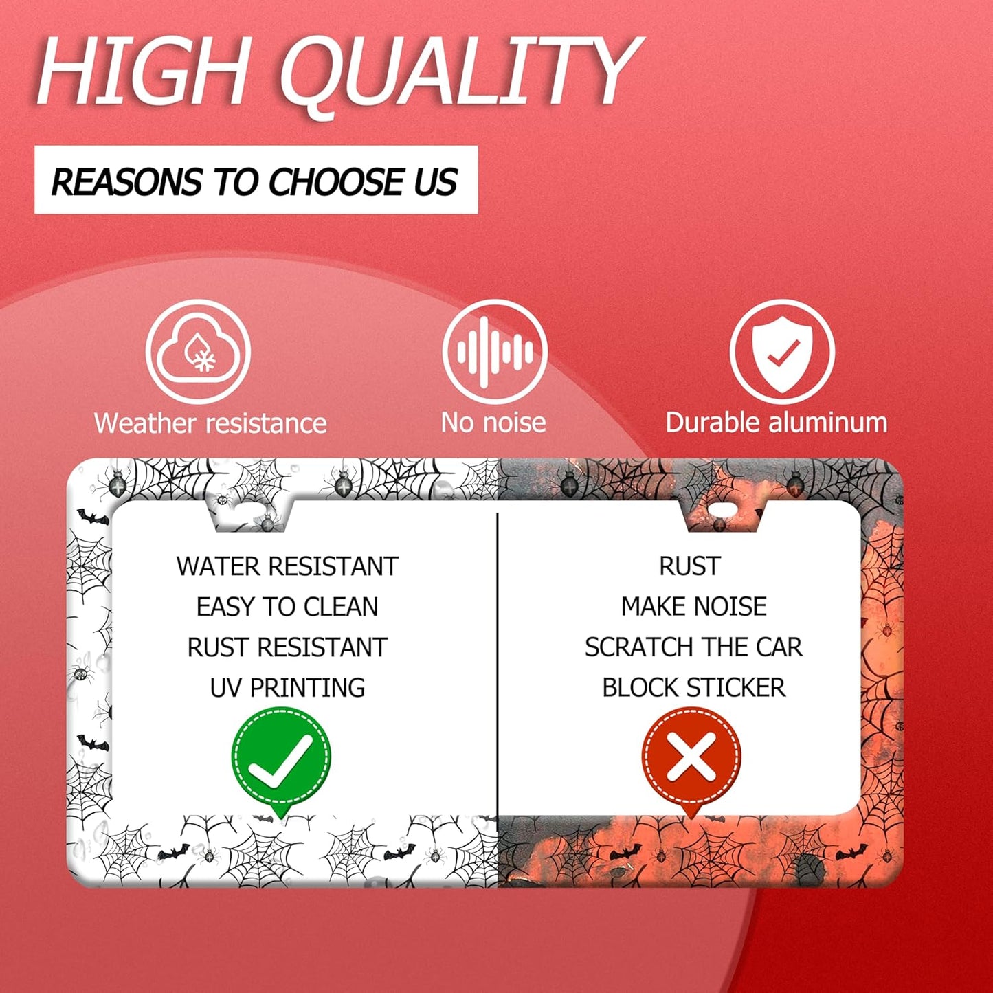 Personalized Bats License Plate Frame Spider Web License Plate Frames Funny Auto Accessories Bracket Stainless Steel License Plate with Screws 6x12 Inch