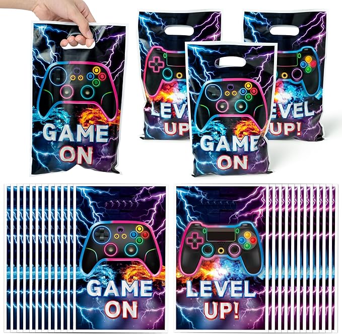 Video Game Party Favor Bags - 50Pcs Video Gaming Sweet Goody Candy Treat Gifts Bags, Game on Themed Party Decorations for Kids Gamers Players Birthday Gaming Events Supplies