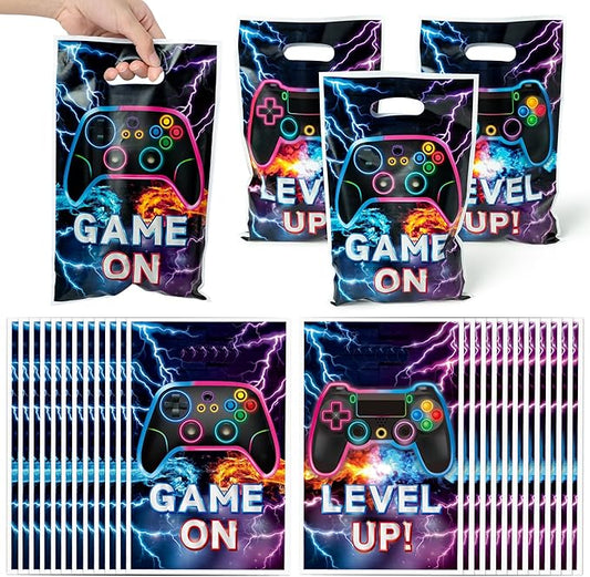 Video Game Party Favor Bags - 50Pcs Video Gaming Sweet Goody Candy Treat Gifts Bags, Game on Themed Party Decorations for Kids Gamers Players Birthday Gaming Events Supplies