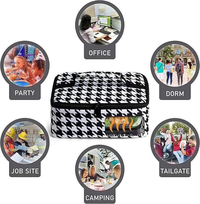 HOTLOGIC Mini Heated Lunch Box- Portable Electric Food Warmer for Men and Women - Great for Work, Office, and Construction - Cook, Reheat, and Eat on the Go - 120V - Houndstooth