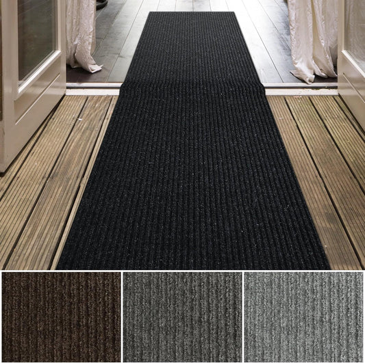 iCustomRug Spartan Weather Warrior Indoor/Outdoor Utility Ribbed Carpet Runner with Non-Slip Thermoplastic Rubber Backing, 3ft X 68ft in Black