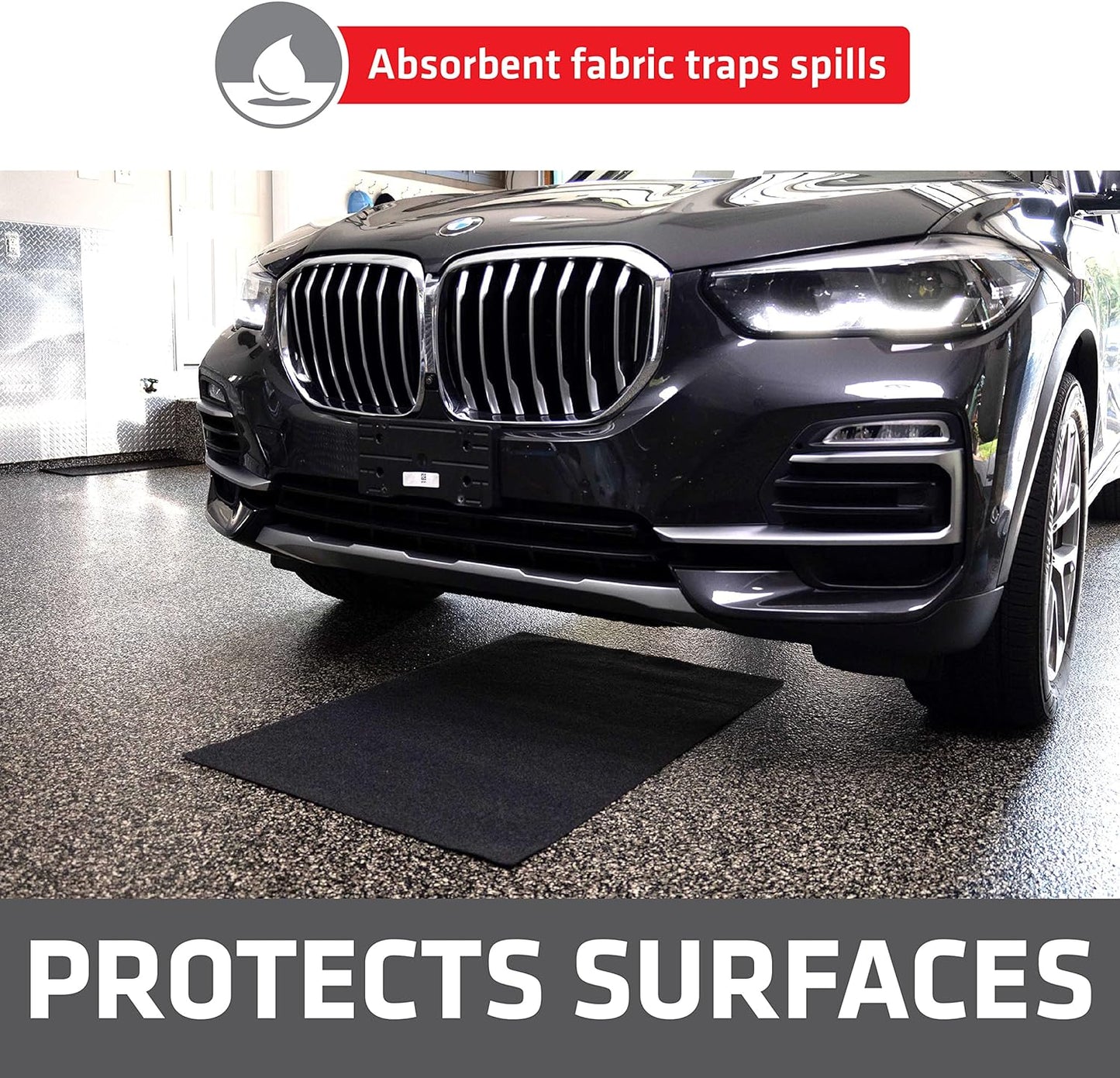 Drymate Oil Spill Mat (29" x 36"), Premium Absorbent Oil Pad, Reusable, Washable, Durable, Waterproof Backing Contains Liquids, Protects Garage Floor Surface (USA Made)