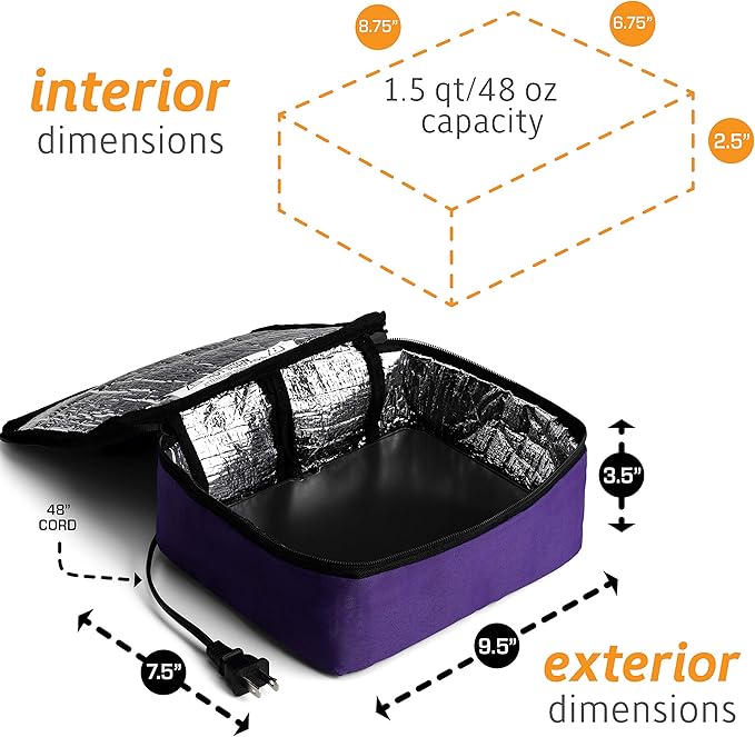 HOTLOGIC Mini Heated Lunch Box - Portable Electric Food Warmer for Men and Women - Great for Work, Office, and Construction - Cook, Reheat, and Eat on the Go - 120V - Purple