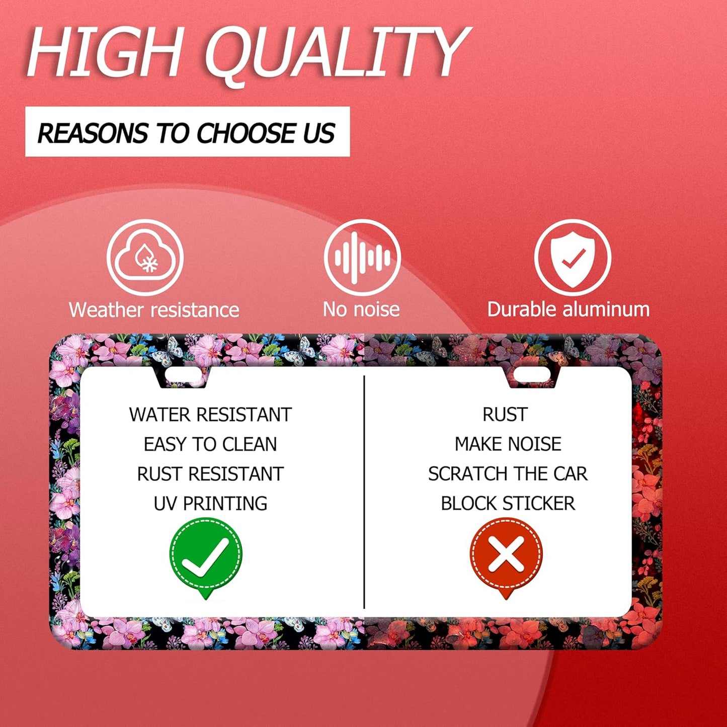 Cherry Blossom Butterfly License Plate Frame Funny License Plate Frames Stainless Steel Accessories Cars Decor with 2 Holes and Screws Fits Standard Us Ca Vehicles License Plate Holder 12.2 X 6 Inch