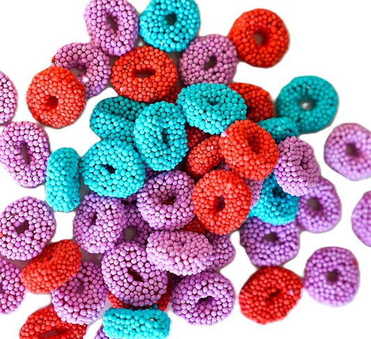 Assorted Fruit Flavored Crunchy Candy Coated Gummy Candy Rings - 1 lb of Tropical Punch Grape Cherry Chewy Sweet Treats in Reasealable Bag