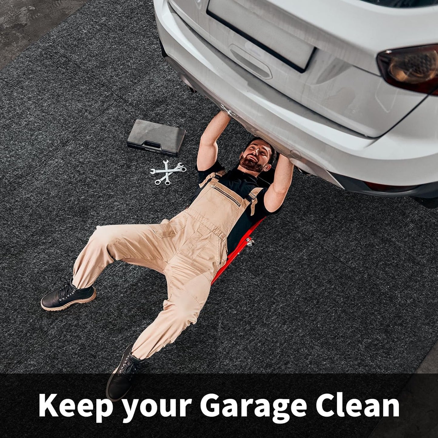 MABOZOO Garage Floor Mat 14.7x7.7 Ft, Extra Large Garage Carpet Rug, Reusable Absorbent Oil Spill Mat, Washable Parking Flooring Rug for Under Car, Protects from Spills, Drips and Stains