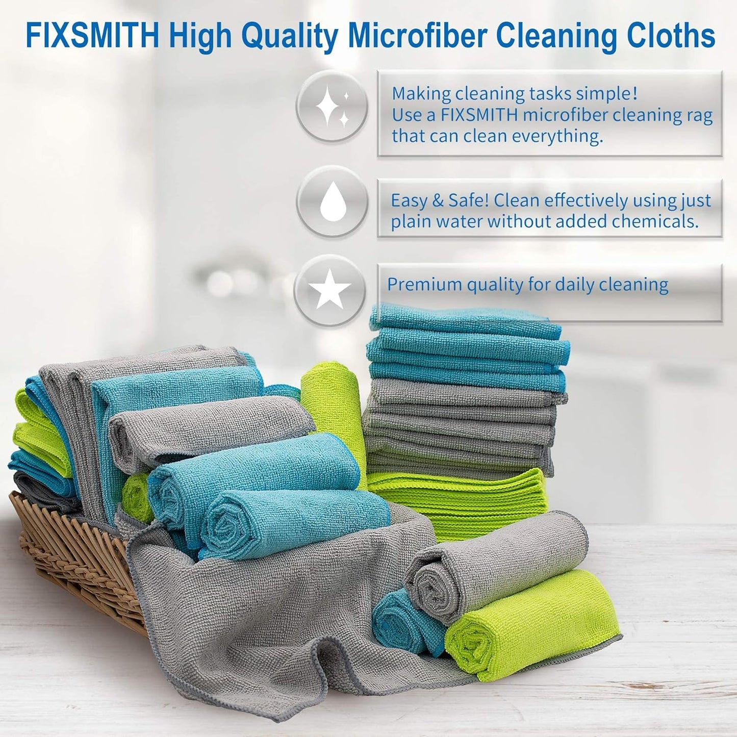 FIXSMITH Microfiber Cleaning Cloth - Pack of 50, Microfiber Towels for Cars 16 x 12 in, Highly Absorbent Cleaning Rags, Lint-Free, Streak-Free Cleaning Cloths for Car Kitchen Home Office