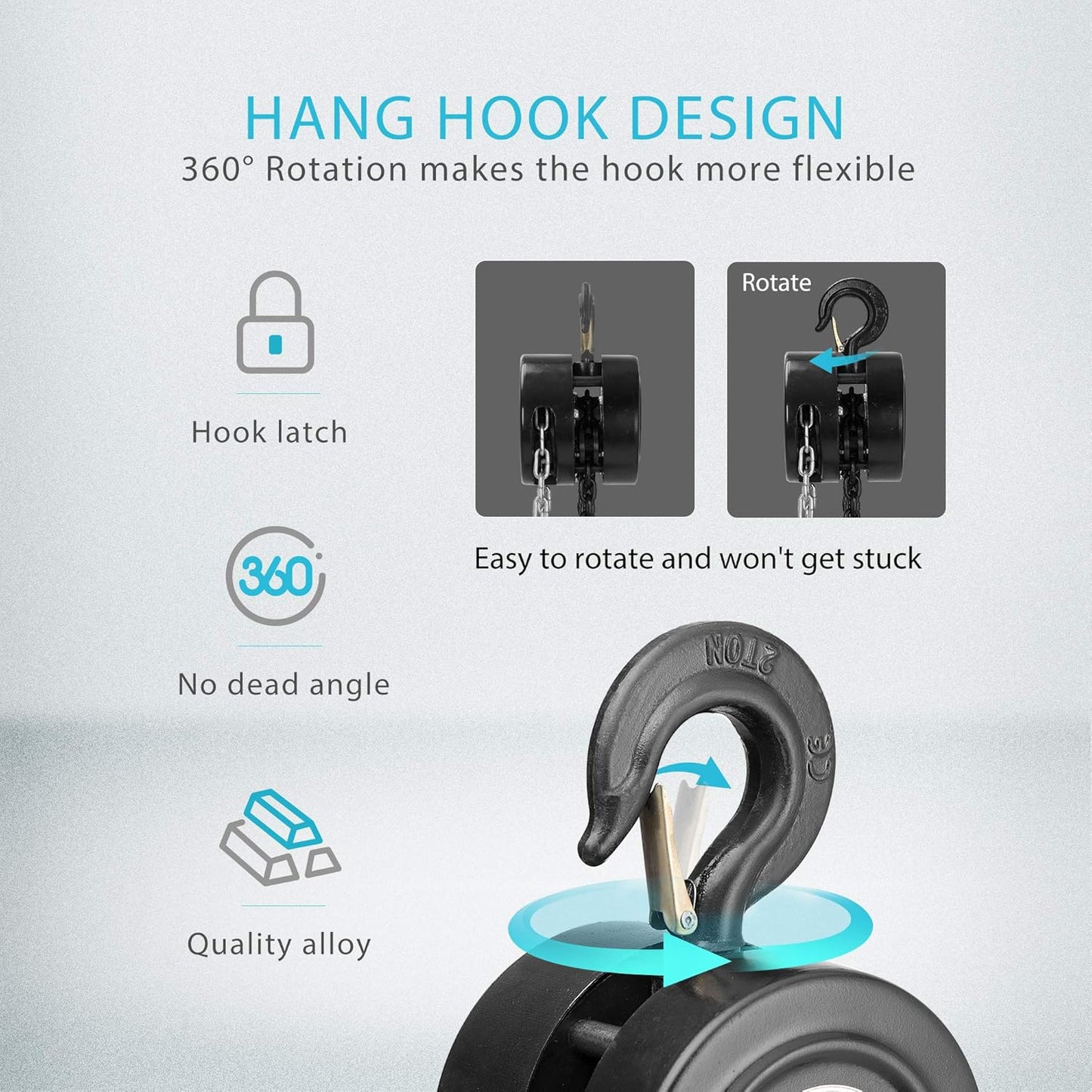 SPECSTAR Hand Chain Hoist 2 Ton 4400 Lbs Capacity 10 Feet with 2 Heavy Duty Hooks, Manual Chain Fall for Warehouse Building Automotive Machinery Black
