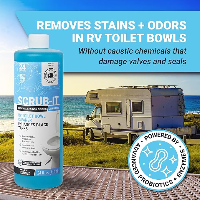 Unique Scrub-It RV Toilet Bowl Cleaner Liquid - Removes Odors, Stains and Debris - Safe on All Toilet Types 24 oz (3-Pack) Packaging May Vary