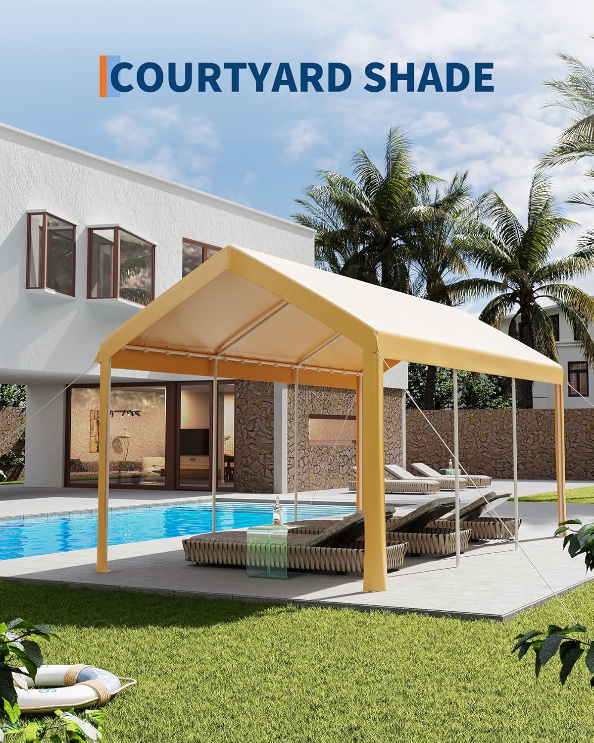 10x20ft Metal Carport Garage with PE Fabric and Galvanized Steel Frame Leg Wrap Carport for Outdoor Shelter for Cars, Trucks and Boats - Yellow