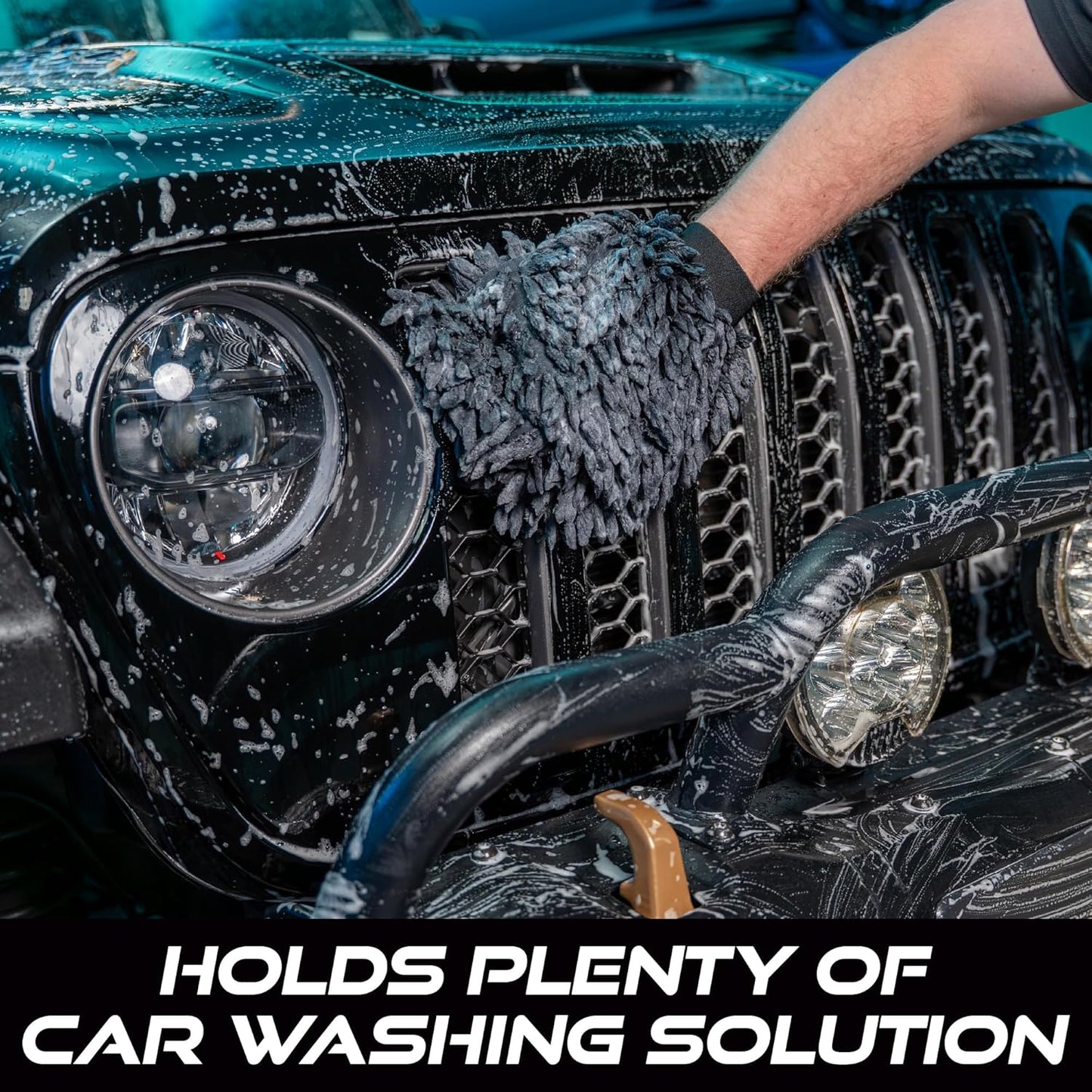 VIKING Car Wash Mitt, Microfiber for Car Cleaning, Premium Chenille, Black, 10 inch x 8 inch, 2 Pack