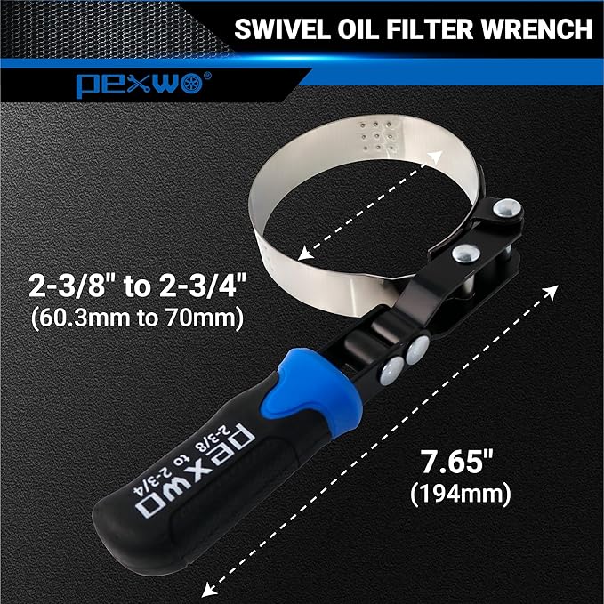 Extra Small Swivel Oil Filter Wrench – Anti-Slip Strap Wrench for Cars & Motorcycles, Fits 2-3/8" to 2-3/4" Oil Filters, Compact Removal Tool for Tight Spaces
