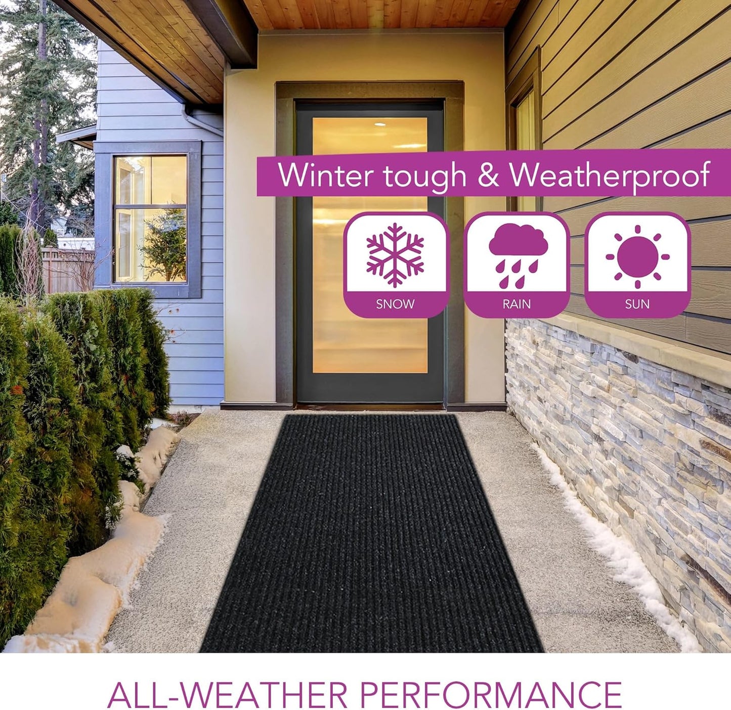 iCustomRug Spartan Weather Warrior Duty Indoor/Outdoor Utility Ribbed in 3ft,4ft,6ft Widths 70 Custom Sizes with Natural Non-Slip Rubber Backing 4'X6' in Black