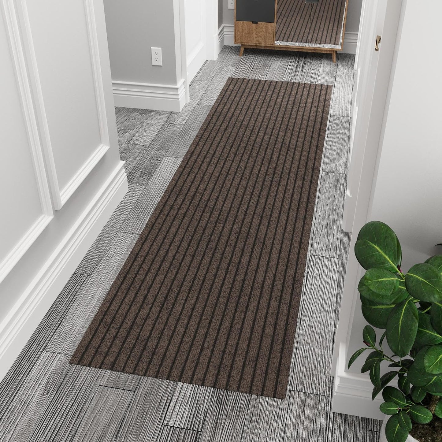 Ottomanson 2'7" x 8' Hallway Runner with Scraper Pile - Extra Durable Non-Slip Rug Mat for Indoor & Outdoor Use - Ideal for Kitchen, Entryway & Garage - High-Traffic Carpet, Brown