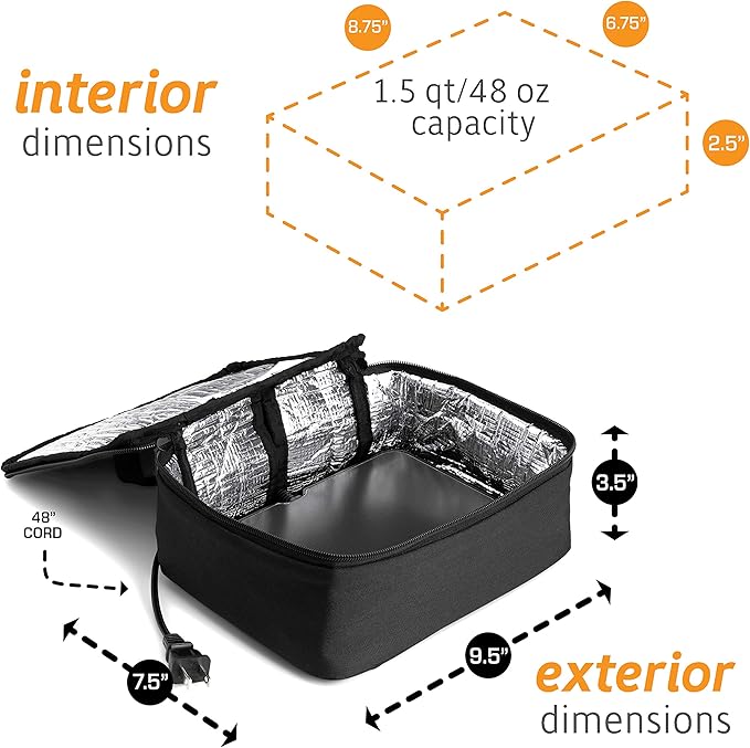 HOTLOGIC Mini Portable Electric Lunch Box Food Heater with Glass Container - Food Warmer and Heated Lunch Box for Adults Car/Home - Cook, Reheat, and Keep Your Food Warm - BLACK - 120V