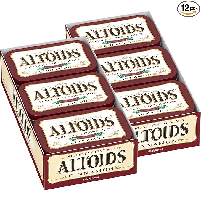 ALTOIDS Classic Cinnamon Hard Candy Breath Mints Bulk, 1.76 oz Tin (Pack of 12)