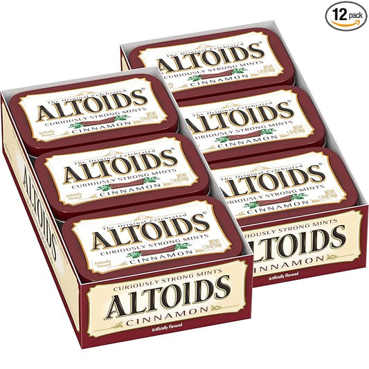 ALTOIDS Classic Cinnamon Hard Candy Breath Mints Bulk, 1.76 oz Tin (Pack of 12)